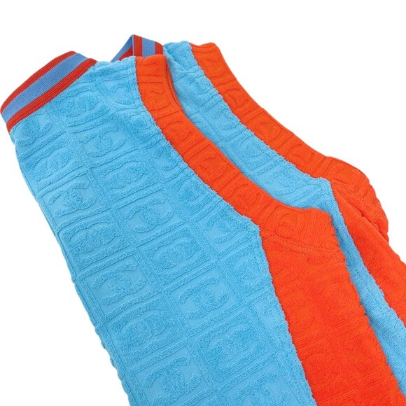CHANEL Vintage 02S CC Mark Logo Tank Top #38 Terry Orange Blue Nylon [103087] - Picture 6 of 10